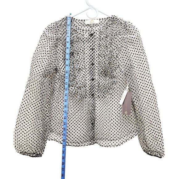 Magofina Rico Womens Polka Dot Sheer Long Sleeve Blouse Ruffle Detailing Size S - Picture 4 of 8